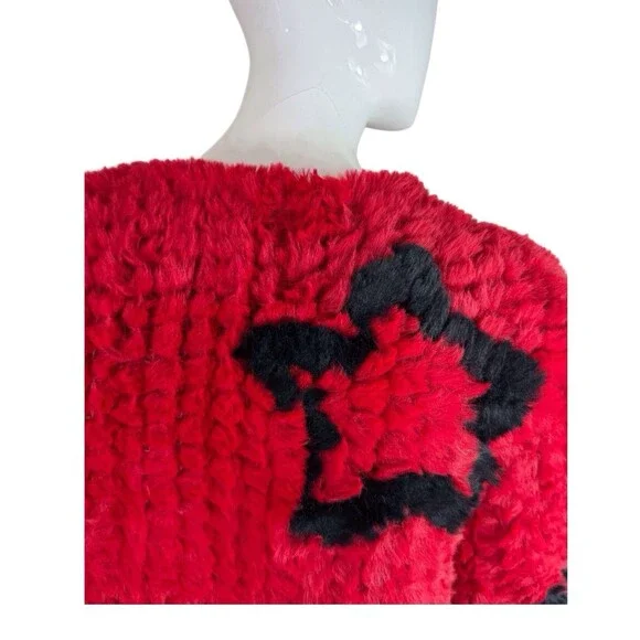 BELLE VERE Small FAB Faux Fur Jacket BIG STAR Red Black Open/Closed Wear - Picture 3 of 16
